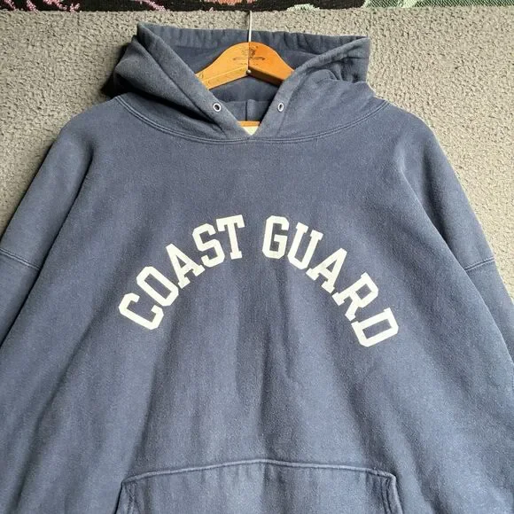 Vintage Champion Sweatshirt Mens 2XL Coast Guard Hoodie Navy